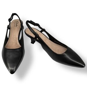 Clarks Kepley Lane Black Leather Slingback Kitten Heels Pointed Toe 7.5